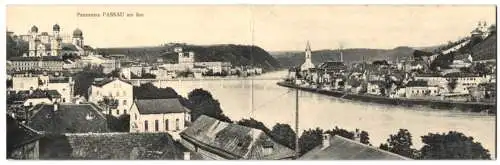 Klapp-AK Passau am Inn, Stadtpanorama mit Flusspartie