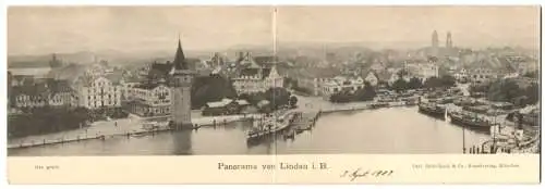 Klapp-AK Lindau i. B., Panorama mit Hafen