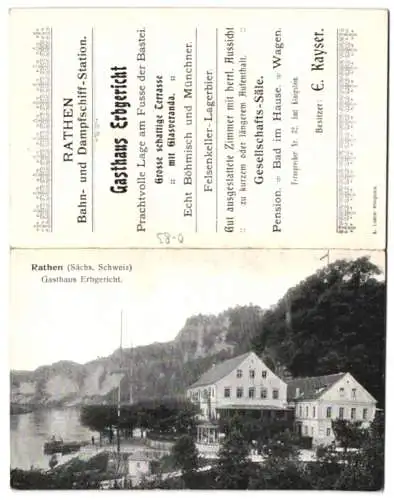 Klapp-AK Rathen /Sächs. Schweiz, Gasthaus Erbgericht, Bes. E. Kayser, Landkarte