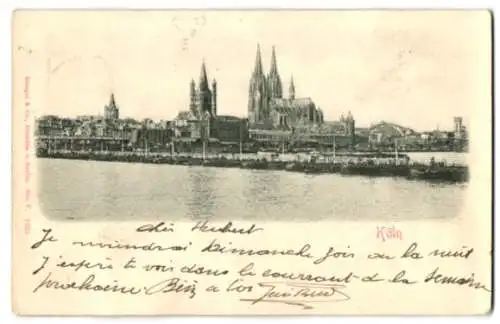 Relief-AK Köln, Rheinpartie mit Dom