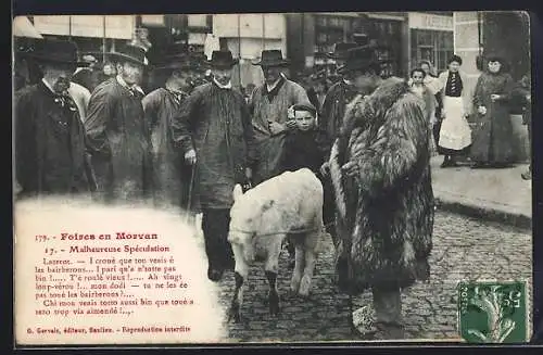 AK Foires en Morvan, Malheureuse Spéculation, Mann mit einem Kalb