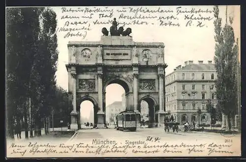 AK München, Blick zum Siegestor, Strassenbahn