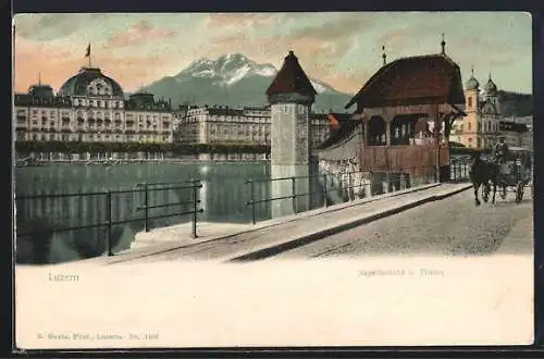 AK Luzern, Kapellbrücke und Pilatus