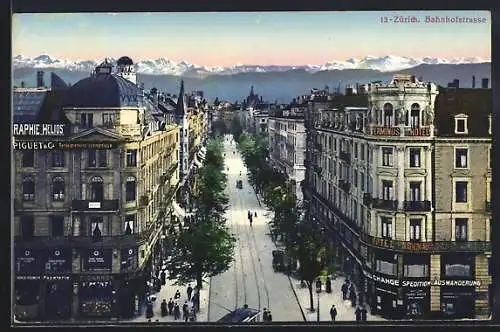 AK Zürich, Blick in die Bahnhofstrasse, Strassenbahn