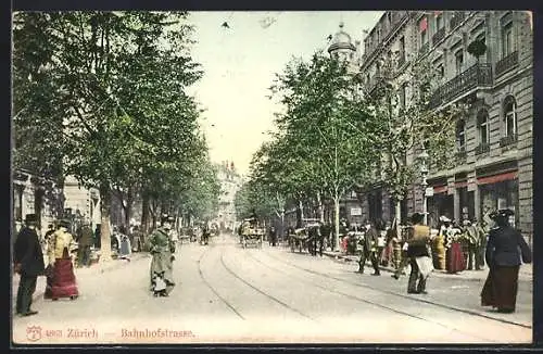 AK Zürich, Bahnhofstrasse mit Passanten