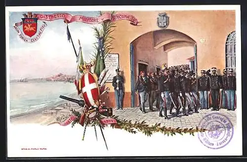 Künstler-AK Soldaten vom italienischen Regiment, Distretto Militare di Ancona Nr.34