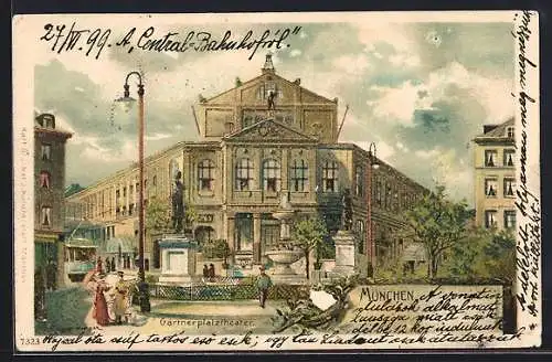 Lithographie München, Gärtnerplatztheater, Strassenbahn