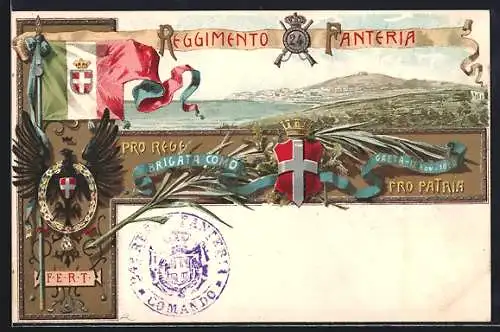 Lithographie 24. Reggimento Fanteria, Pro Rege, Brigata Como, Gaeta-12. Nov. 1860 Pro Patria