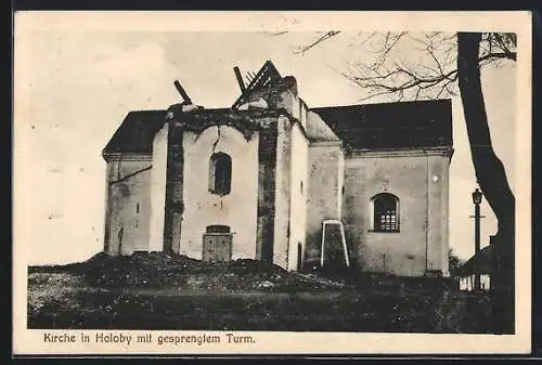 AK Holoby, Blick auf die Kirche mit gesprengtem Turm