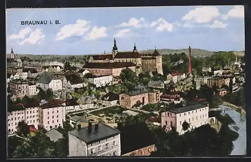 AK Braunau, Ortspanorama mit Schloss