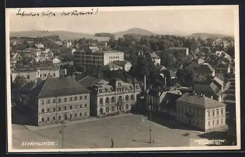 AK Schönlinde / Krasna Lipa, Marktplatz aus der Vogelschau