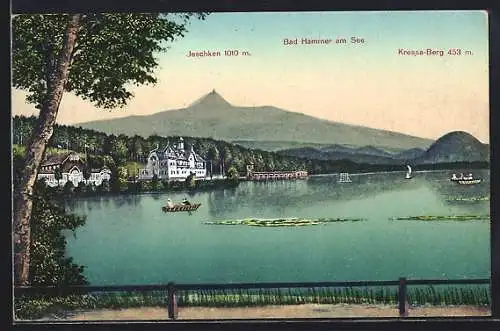 AK Hammer Am See / Hamr Na Jezere, Gasthaus mit Blick zum Krassa-Berg und zum Jeschken