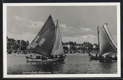 AK Swinemünde, Blick zum Strand mit Segelbooten