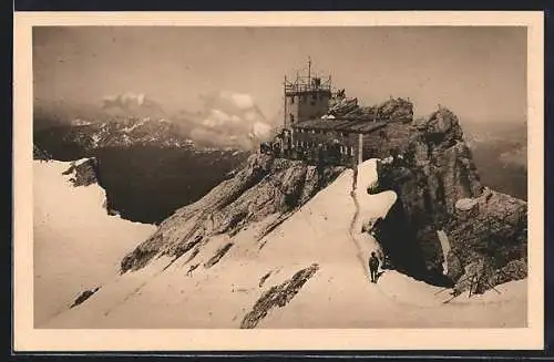 AK Zugspitze, Fernblick zum Münchner Haus, Berghütte