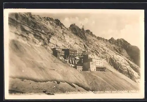 AK Münchner Haus, Berghütte und Schneefernerhotel mit Ostgipfel