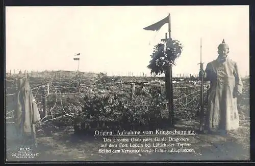 AK Fort Loucin, Soldat mit Pickelhaube am Kriegsschauplatz, Kriegsgräber