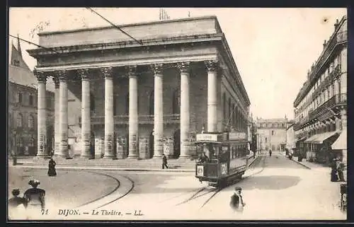 AK Dijon, Le Theatre, Strassenbahn