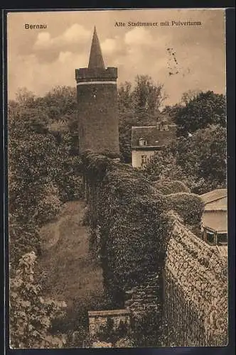 AK Bernau / Mark, Alte Stadtmauer und Pulverturm