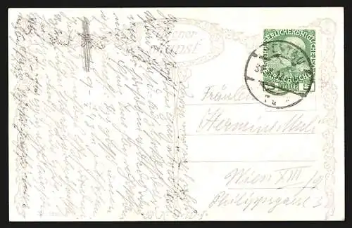 Künstler-AK Brüder Kohn (B.K.W.I) Nr.1326: Souvenir, Mädchen im blauen Umhang