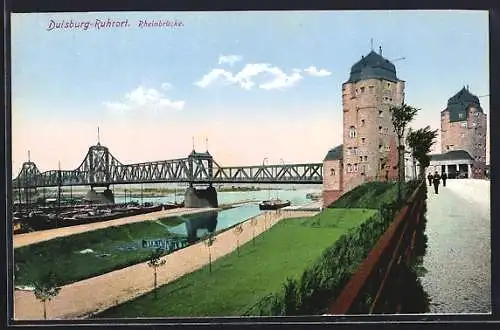 AK Duisburg-Ruhrort, Blick auf die Rheinbrücke