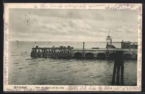 AK Glückstadt, Mole mit Blick auf die Elbe