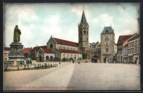 AK Eisenach, Nicolaikirche und Lutherdenkmal