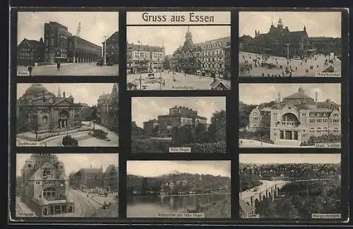 AK Essen, Kopstadtplatz, Villa Hügel, Synagoge, Börse