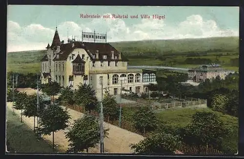 AK Essen, Hotel Ruhrstein mit Ruhrtal und Villa Hügel