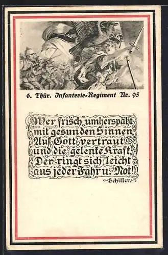 AK Soldaten des 6. Infanterie-Regiments Nr. 95 mit Germania und Reichskriegsfahne