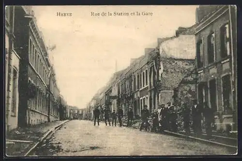 AK Herve, Rue de la Station et la gare