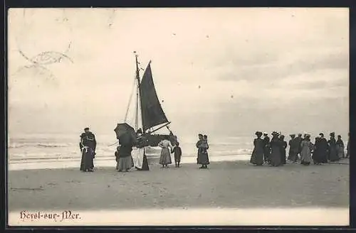 AK Heyst-sur-Mer, Strand mit Segelboot