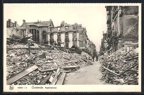 AK Oostende, Kapellestraat mit Trümmern