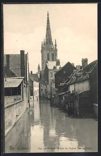 AK Louvain, Vue sur la Dyle et le tour de l`eglise Ste-Gertrude