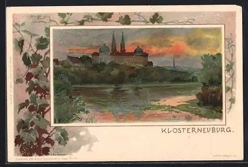 Künstler-AK G. Bamberger: Klosterneuburg, Klosteransicht in der Abenddämmerung