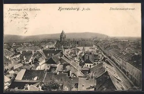 AK Korneuburg, Panorama mit Rathaus, Stockauerstrasse