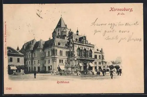 AK Korneuburg /N.-Oe., Rathaus mit Denkmal