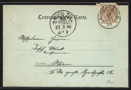 Mondschein-AK Korneuburg, Rathaus und Dreifaltigkeitsäule