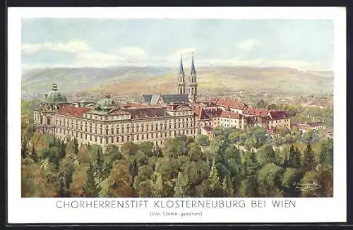 Künstler-AK Klosterneuburg, Blick auf auf das Chorherrenstift