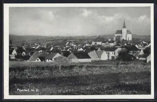 AK Poysdorf /N. D., Ortspanorama mit Kirche