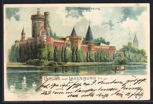 Lithographie Laxenburg, Partie an Franzenburg