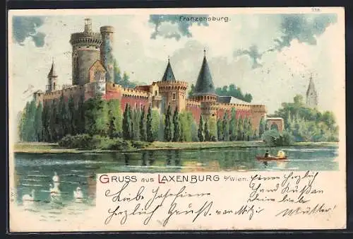 Lithographie Laxenburg, Partie an Franzenburg