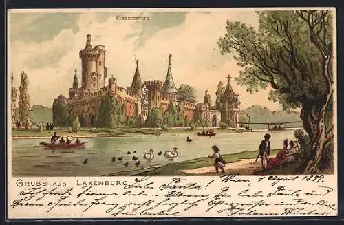 Lithographie Laxenburg, Blick zur Franzensburg