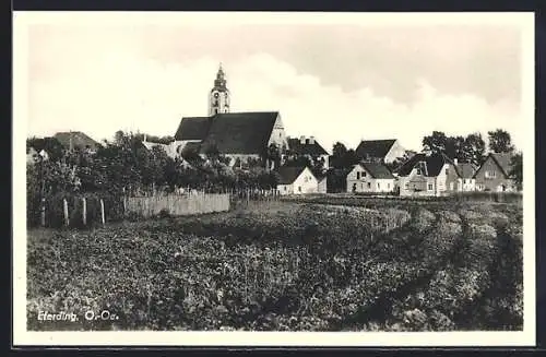 AK Eferding, Blick auf Kirche und Ortschaft