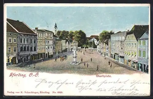 AK Eferding /O.-Ö., Stadtplatz mit Denkmal