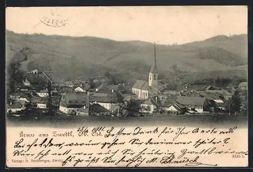 AK Zwettl /Ob. Öst., Teilansicht mit Kirche