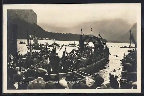 AK Hallstatt, Hallstättersee, Frohnleichnamzug über den See