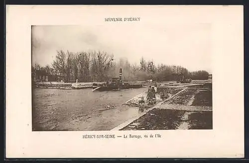 AK Héricy-sur-Seine, Le Barrage, vu de l`Île