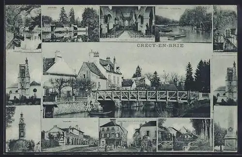 AK Crécy-en-Brie, Collage de vues pittoresques du village et de ses environs