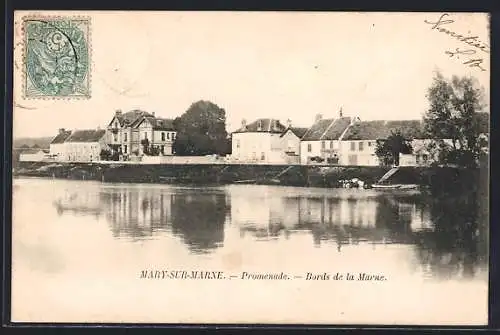 AK Mary-sur-Marne, Promenade, Bords de la Marne