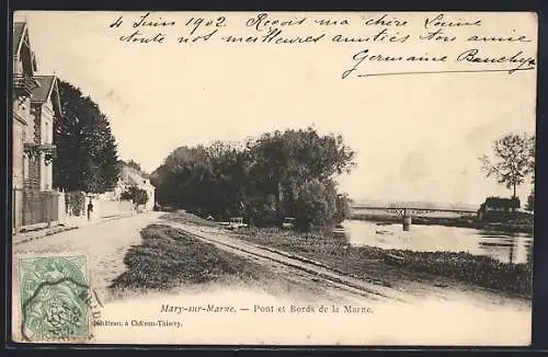 AK Mary-sur-Marne, Pont et Bords de la Marne